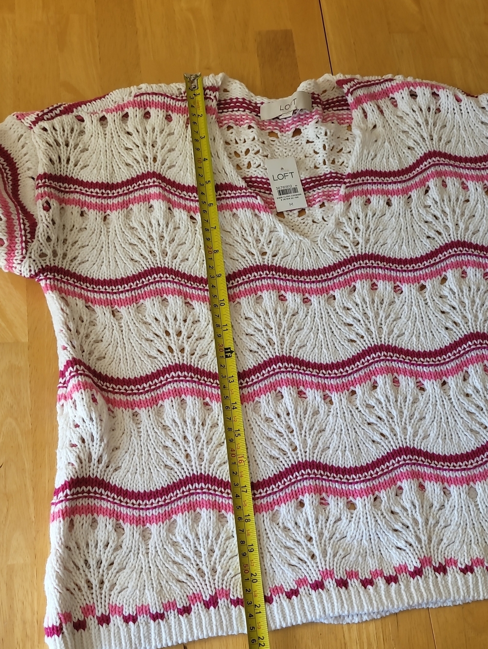 LOFT Cotton Blend Open Stitch V-Neck Sweater - Picture 5 of 10